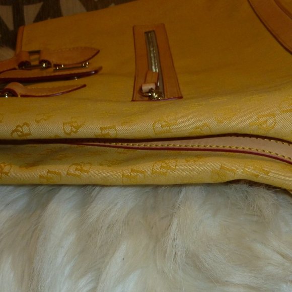 SOLD Dooney & Bourke Signature Canvas Purse-Yellow with Tan Leather - Picture 5 of 11